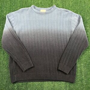 VTG Exacta Sweater Men's XL Blue Ombre Gradient 100% Cotton Chenille Ribbed 90s